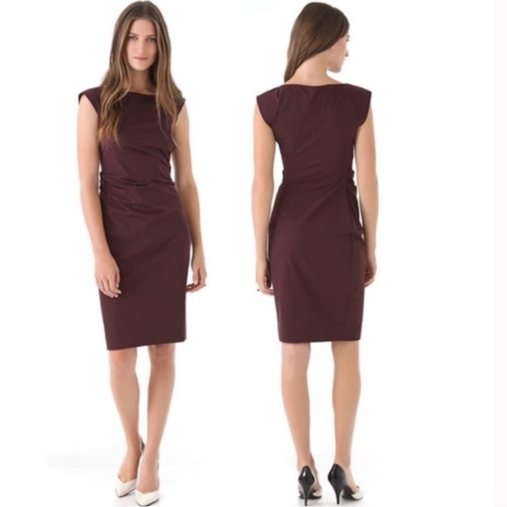 Diane Von Furstenberg Gabi Poplin Ruched Dress Burgundy Red Size 4